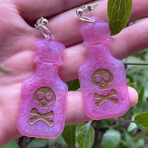 Handmade resin fuchsia poison vial earrings